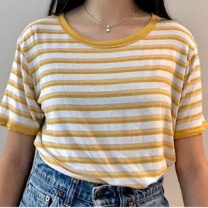 Yellow & white stripped short sleeve shirt